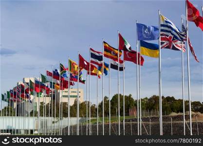 flags of the world flapping in the wind. flags of the world