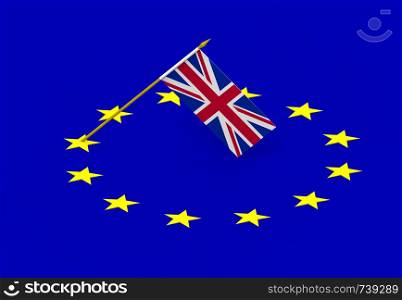 Flags of United Kingdom and European Union, 3d render, isolated on white