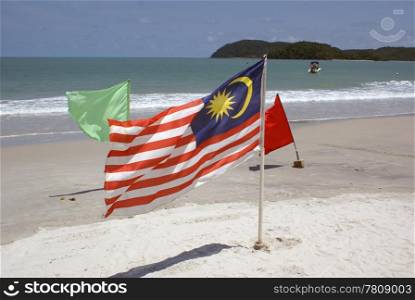 Flags on the beach, Langkawi island, Malaysia