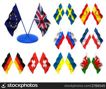 Flags. Sweden, Spain, Yugoslavia, Slovenia, Germany, Ukraine, Wales, Switzerland, UK. 3d