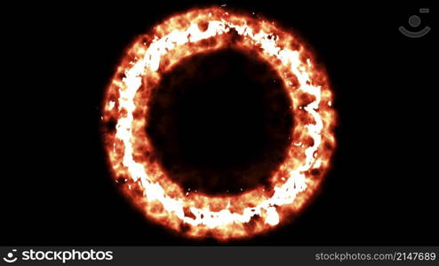 Flame circle with 3d render hot glow around perimeter. Symbol of dangerous decision and difficult trials. Bright frame for digital interior web presentation. Futuristic decor of nascent star. Flame circle with 3d render hot glow around perimeter. Symbol of dangerous decision and difficult trials. Bright frame for digital interior web presentation. Futuristic decor of nascent star.. Blazing ring of fire in space