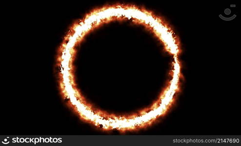 Flame circle with 3d render hot glow around perimeter. Symbol of dangerous decision and difficult trials. Bright frame for digital interior web presentation. Futuristic decor of nascent star. Flame circle with 3d render hot glow around perimeter. Symbol of dangerous decision and difficult trials. Bright frame for digital interior web presentation. Futuristic decor of nascent star.. Blazing ring of fire in space