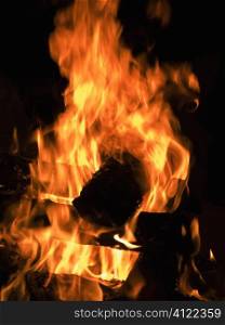 Flames in bonfire