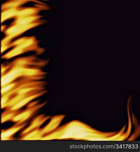 flames on black. a large illustration of firey flames from the side on a black background