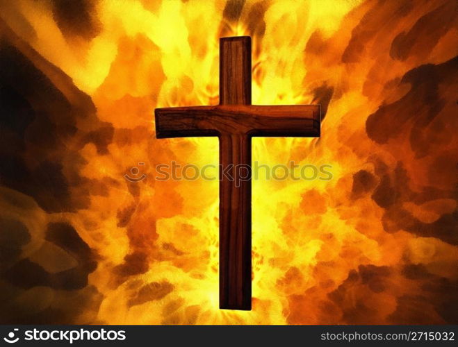 Flaming Cross Christian ArtCan be canvas or paper printed.