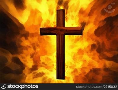 Flaming Cross Christian ArtCan be canvas or paper printed.