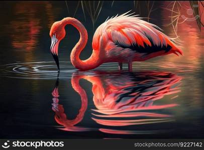 Flamingo is a beautiful bird flamingos on the lake illustration. Ai genrative.