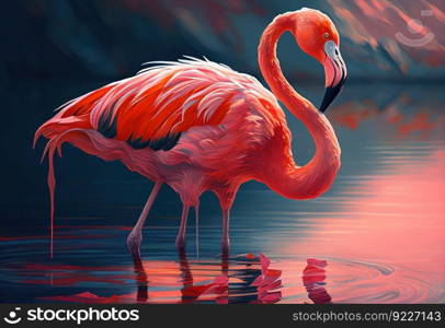 Flamingo is a beautiful bird flamingos on the lake illustration. Ai genrative.