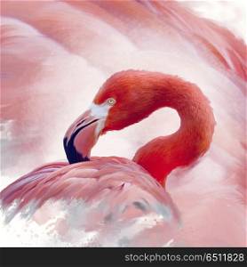 Flamingo portrait watercolor digital painting. Flamingo watercolor painting