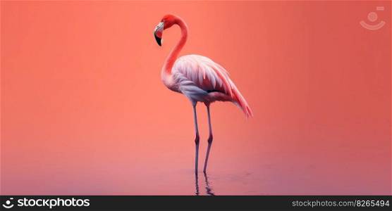 Flamingo profile on a red uniform background. Beautiful colorful bird. Generative AI.. Flamingo profile on a red uniform background. Beautiful colorful bird. Generative AI 