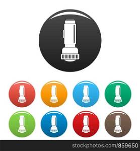 Flash light icons set 9 color vector isolated on white for any design. Flash light icons set color
