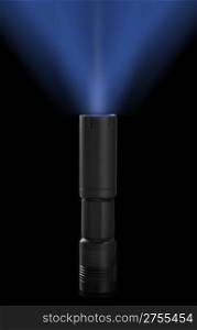 flashlight . A stylish metal lantern with blue light