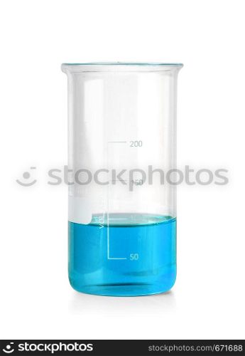 Flask with blue liquid isolated on white background isolated on white with clipping path