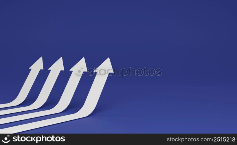 Flat arrows rising up on gradient background concept of business target reach or growth successful investment 3D rendering illustration