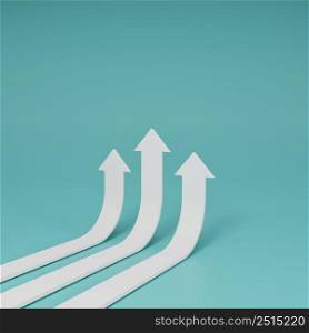 Flat arrows rising up on gradient background concept of business target reach or growth successful investment 3D rendering illustration