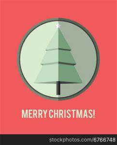 Flat design Christmas card. Christmas tree icon.