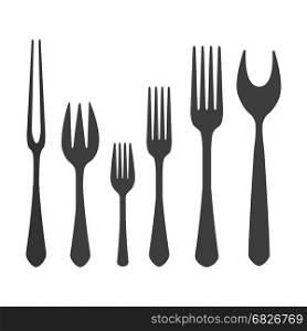 Flat different forks for kitchen icons. Flat forks set isolated on white background. Vector different forks for kitchen icons