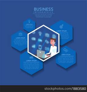 Flat illustration infographics design template, business information, presentation chart, with 5 options or steps.