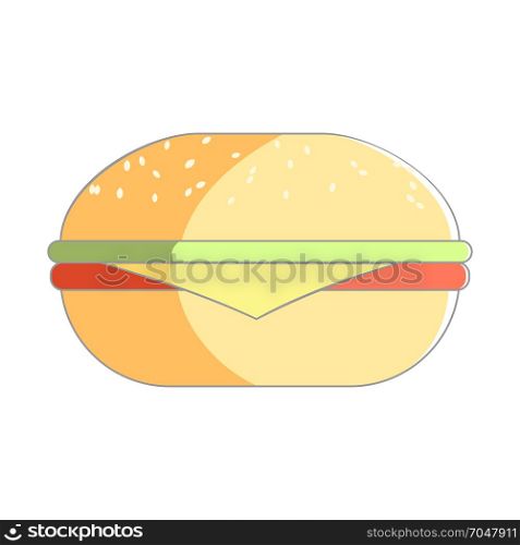 Flat isolated gourmet burger illustration. Food cheeseburger or chicken burger icon. Colorful hamburger isolated from white background.. Flat isolated gourmet burger illustration. Food cheeseburger or chicken burger icon. Colorful hamburger isolated from background.