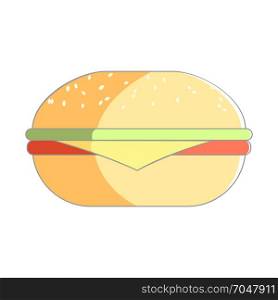 Flat isolated gourmet burger illustration. Food cheeseburger or chicken burger icon. Colorful hamburger isolated from white background.. Flat isolated gourmet burger illustration. Food cheeseburger or chicken burger icon. Colorful hamburger isolated from background.