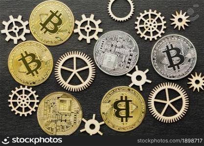flat lay abstract innovation assortment with bitcoins. Resolution and high quality beautiful photo. flat lay abstract innovation assortment with bitcoins. High quality beautiful photo concept
