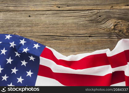 flat lay american flag wood with copy space