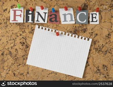 flat lay arrangement finance word sticky notes