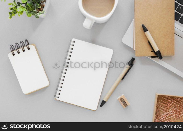 flat lay arrangement natural material stationery