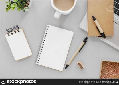 flat lay arrangement natural material stationery