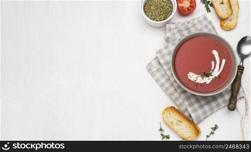 flat lay arrangement with delicious local food meal with copy space