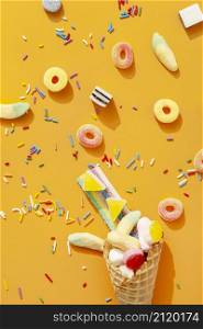 flat lay assortment colorful sweets