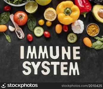 flat lay assortment healthy food immunity boosting