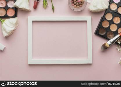 flat lay assortment make up products frame. High resolution photo. flat lay assortment make up products frame. High quality photo