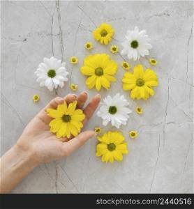flat lay assortment optimism concept with flowers