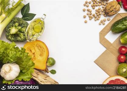 flat lay assortment vegetables with copy space