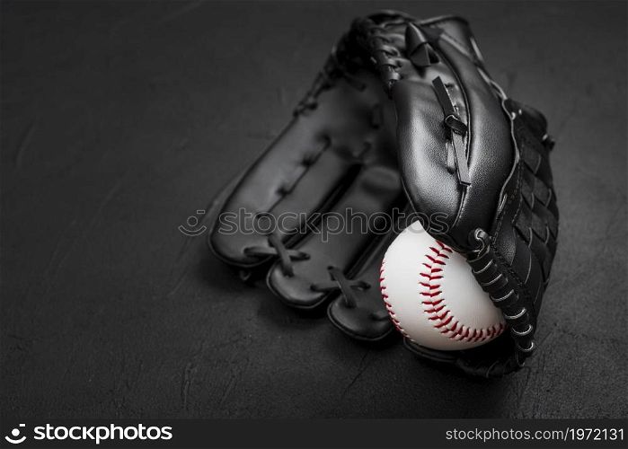 flat lay baseball inside glove. High resolution photo. flat lay baseball inside glove. High quality photo