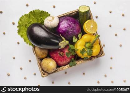 flat lay basket fresh vegetables. Beautiful photo. flat lay basket fresh vegetables