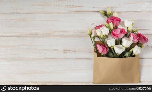 flat lay beautiful spring flowers arrangement with copy space