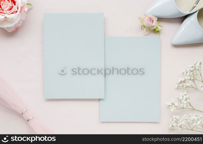 flat lay blank wedding cards