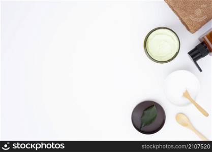 flat lay body butter white background with copy space