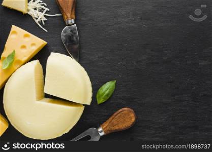 flat lay cheese assortment ustensils with copy space. Resolution and high quality beautiful photo. flat lay cheese assortment ustensils with copy space. High quality beautiful photo concept
