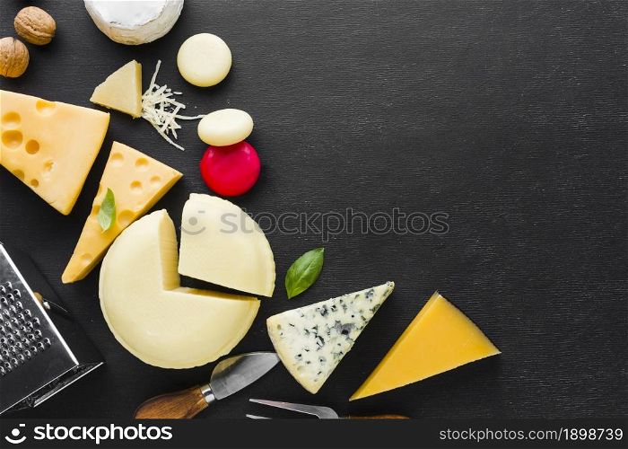 flat lay cheese mix ustensils with copy space. Resolution and high quality beautiful photo. flat lay cheese mix ustensils with copy space. High quality beautiful photo concept