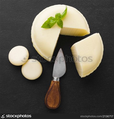 flat lay cheese with knife