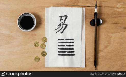 flat lay chinese ink elements composition