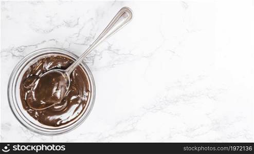 flat lay chocolate pudding bowl. High resolution photo. flat lay chocolate pudding bowl. High quality photo