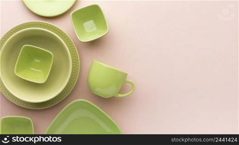 flat lay clean tableware set with copy space