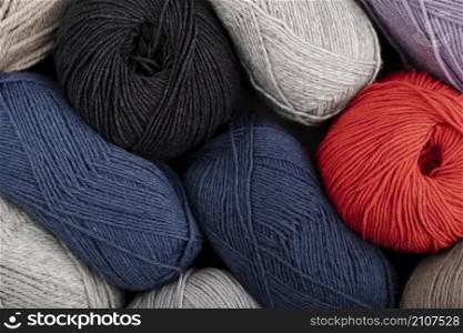 flat lay colored wool yarn