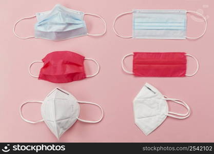 flat lay colorful surgical masks