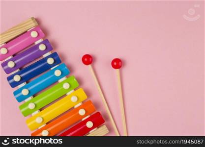flat lay colorful xylophone baby shower. High resolution photo. flat lay colorful xylophone baby shower. High quality photo