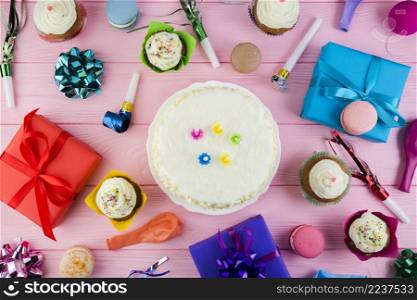 flat lay composition birthday elements